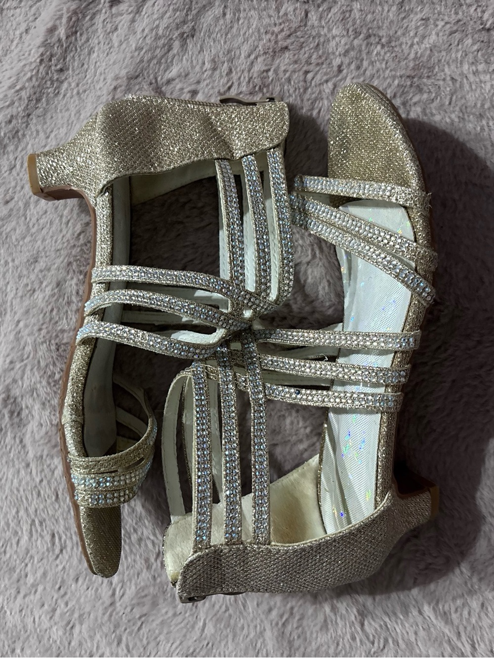 Kids Sparkle Strappy Low Heel Sandals - Champagne